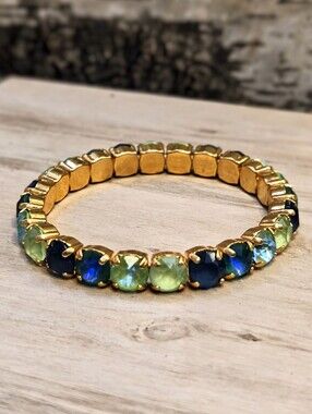 Green Matcha Sponge In Premium Crystals On Stretchy Bracelet Gold Plated